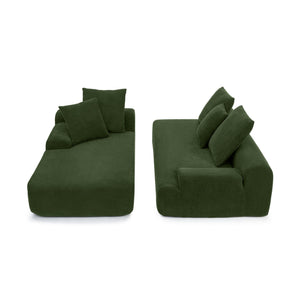 English Elm 110.25x67'' Compression Sofa Modern Upholstered L-Shape Sectional Couch 4-Seat Melange Velvet Comfort Green W1413S00085