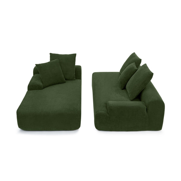 English Elm 110.25x67'' Compression Sofa Modern Upholstered L-Shape Sectional Couch 4-Seat Melange Velvet Comfort Green W1413S00085