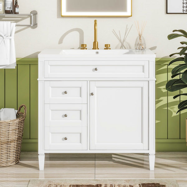 English Elm 36'' Modern Bathroom Vanity With Ceramic Sink, Soft-Close Drawers, Ample Storage & Elegant Design N710P230246K