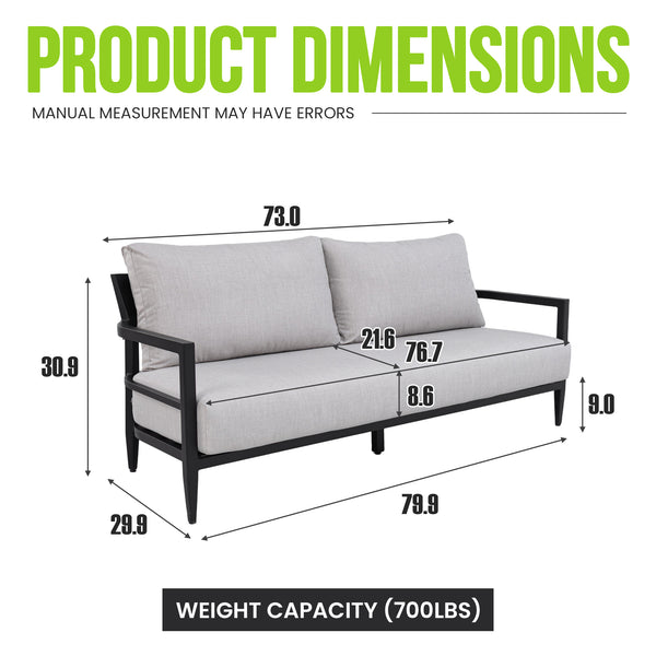 English Elm Modern Welded Aluminum Patio Bench Sofa with Sunbrella Cushion and Ergonomic Support W1886P428284