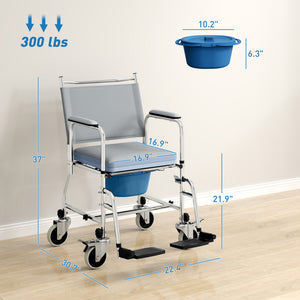 English Elm Bedside 3 in 1 Commode Rolling Shower Chair with Pu Padded Seat and Locking Wheels T3971P412441