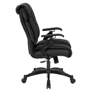 OSP Home Furnishings Leather Executive Conference Chair with Lumbar Support Pillow Top Seat and Ergonomic Arms Black 9333E-EC3