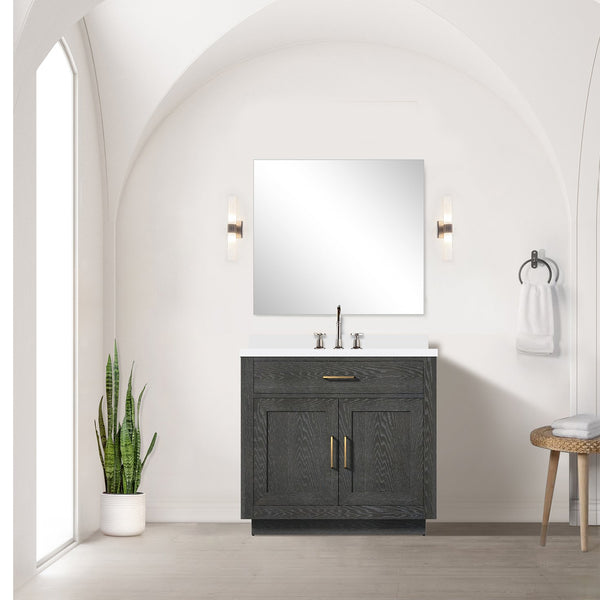 English Elm Black Oak Single Bath Vanity With Cultured Marble Top - Elegant 36" W X 22" D Fully Assembled Design B2731P260809