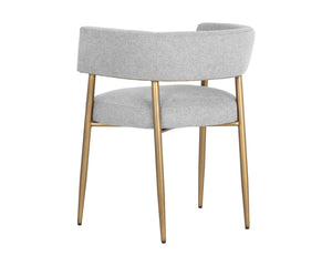 Sunpan Maestro Contemporary Dining Armchair with Curved Frame and Antique Brass Legs for Elegant Dining Belfast Heather Grey