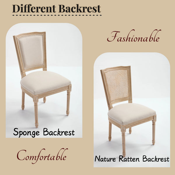 English Elm French Country Dining Chairs Set Of 2 - Upholstered Natural Rattan Back, Vintage Charm For Any Space W3426P324546