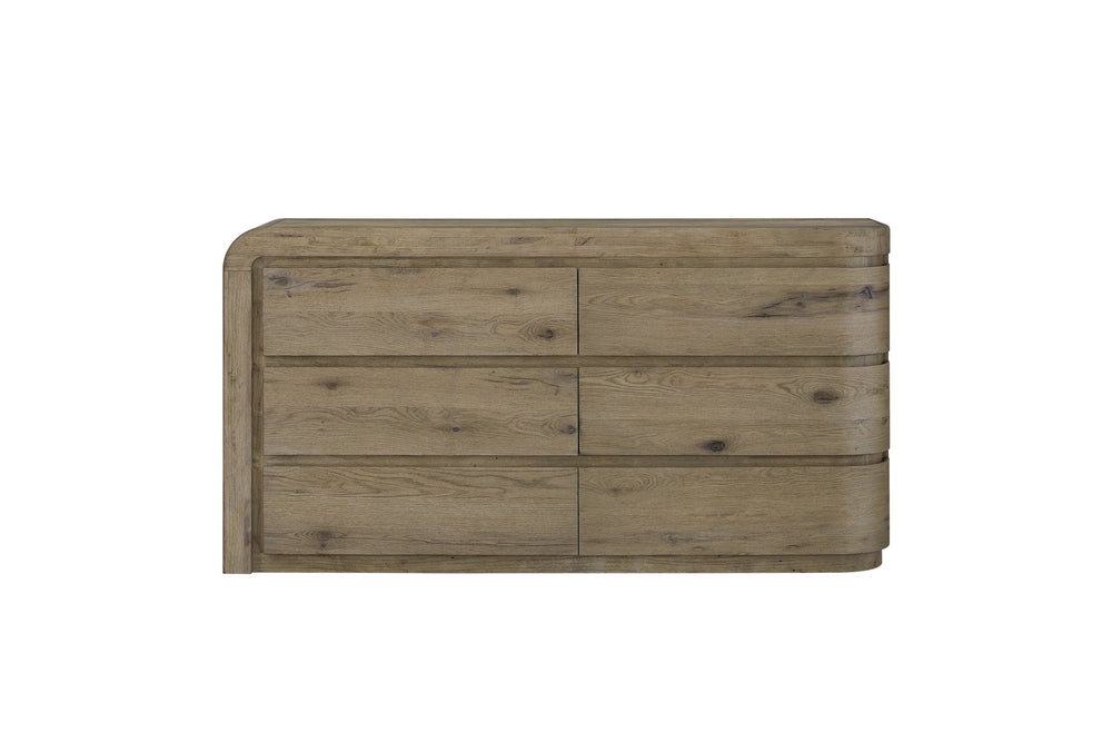 English Elm Curved English Knotty Oak Dresser Wide 6 Drawer Chest Organic Grain Bedroom B2699P409547