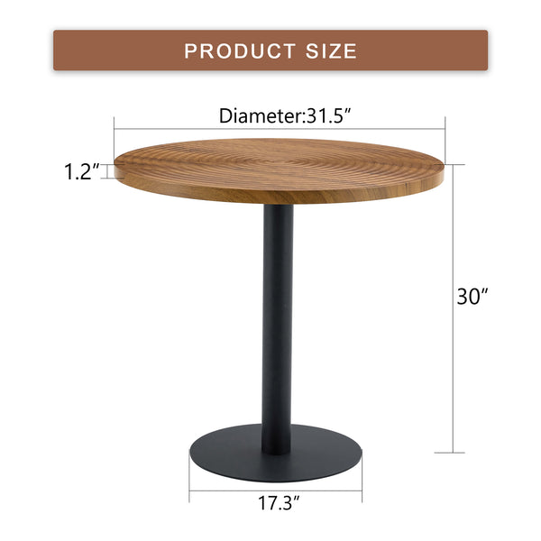 English Elm 31.5 Inch Round Dining Table Dark Grain Mdf Top Metal Base for Small Spaces Black,Wood W1151P235230