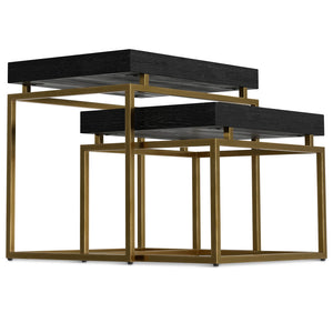 English Elm Macy Black & Gold 2-Pc Nesting Tables — Solid Mango Wood Tops, Metal Frame, Modern End Tables B136P203440