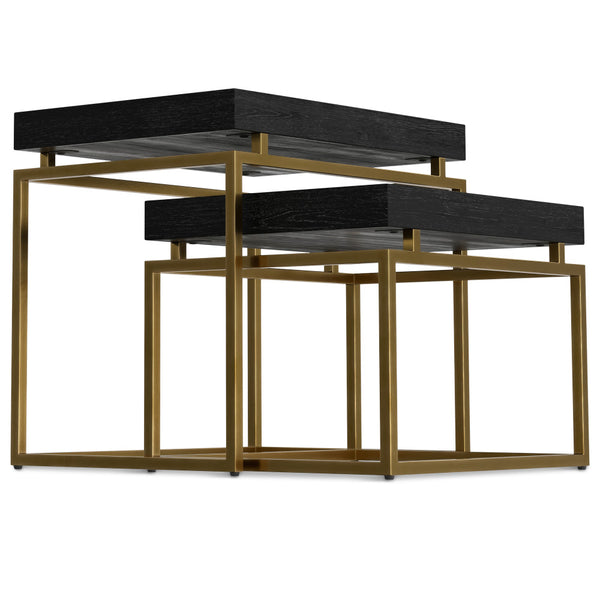 English Elm Macy Black & Gold 2-Pc Nesting Tables — Solid Mango Wood Tops, Metal Frame, Modern End Tables B136P203440