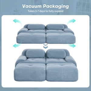 English Elm 2-seat Modular Corduroy Sofa Ergonomic Curved Design with Resilient Cushioning for Living Rooms Blue W714S01247