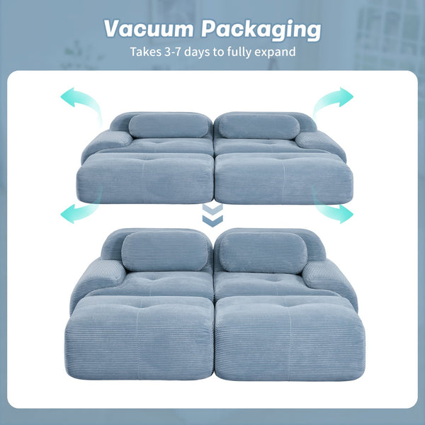 English Elm 2-seat Modular Corduroy Sofa Ergonomic Curved Design with Resilient Cushioning for Living Rooms Blue W714S01247