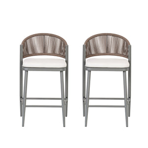 English Elm Christopher Knight Home® - Outdoor 26" Height Metal Frame Counter Stools Set Of 2 With Rattan Backrest & Cushions, Matte Grey N772P245123G