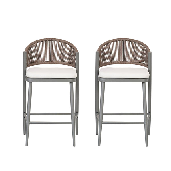 English Elm Christopher Knight Home® - Outdoor 26" Height Metal Frame Counter Stools Set Of 2 With Rattan Backrest & Cushions, Matte Grey N772P245123G