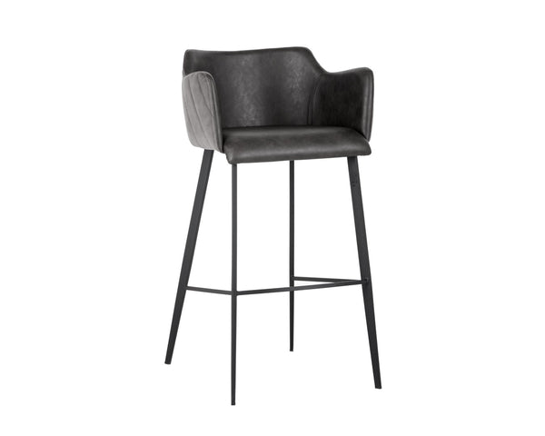 Sunpan GRIFFIN Barstool - Stylish Town Grey Faux Leather & Roman Grey Fabric Back for Modern Spaces 103244