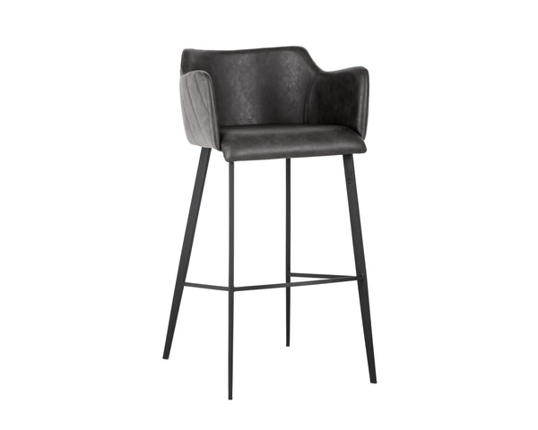 Sunpan Griffin Modern Barstool with Stylish Faux Leather and Durable Black Powder-Coated Iron Legs Town Grey / Roman Grey