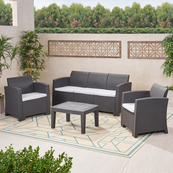 English Elm Christopher Knight Home® - 5 Seater Outdoor Wicker Chat Set with Waterproof Removable Cushions, Durable Polypropylene, Charcoal 61311.00
