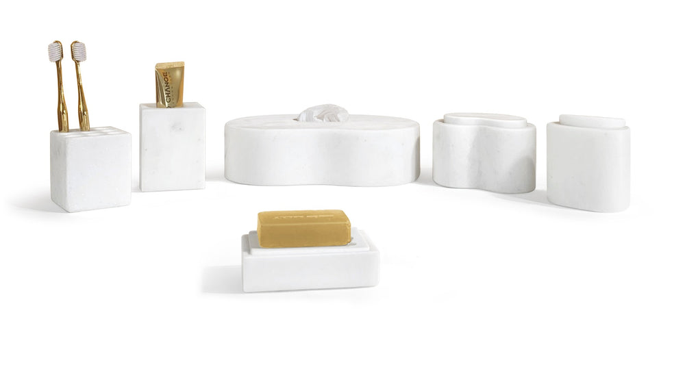 English Elm White Natural Marble Bathroom Accessories Set – Timeless Elegance For Your Countertop Décor & Organization W1696P262941-GIGA