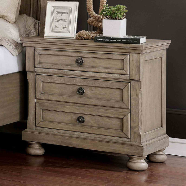 English Elm Contemporary Stone Top Nightstand Reeded Drawers Chrome Pulls Gray Bedroom Storage B2741P436976