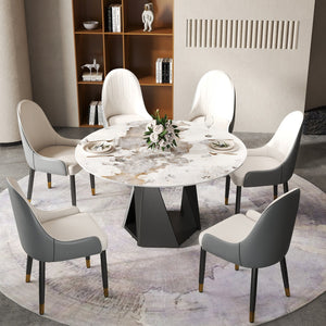 English Elm 53" Round Marble Dining Table - Elegant Artificial Marble Top, Black Iron Base For 6 People Dining W1535S00465