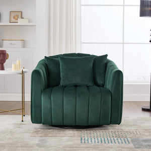 English Elm 39"w Velvet Swivel Chair and a Half with Channel Tufting Pumpkin Curved Barrel Design W3118S00046