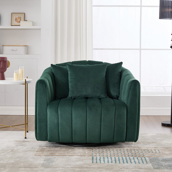 English Elm 39"w Velvet Swivel Chair and a Half with Channel Tufting Pumpkin Curved Barrel Design W3118S00046