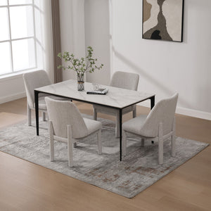 English Elm 21.46" Modern Chenille Dining Chair Set of 4 with Curved High Back, Rubberwood Legs, Comfortable Foam Seat Beige W3189S00005