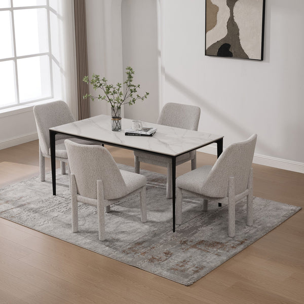 English Elm 21.46" Modern Chenille Dining Chair Set of 4 with Curved High Back, Rubberwood Legs, Comfortable Foam Seat Beige W3189S00005