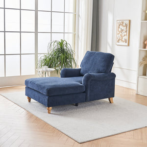 English Elm Modern Mid-Century Oversized Chaise Lounger Sofa Bed with Solid Wood Legs, Deep Seat Comfort Sleeper Blue W2363S00067