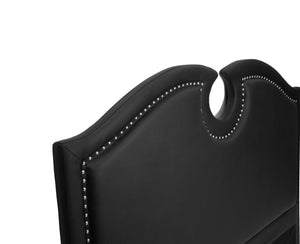 English Elm CAL-KING Faux Leather Bed in Black with Solid Wood Frame, Headboard 49" H, Modern Assembly Required B089S00130