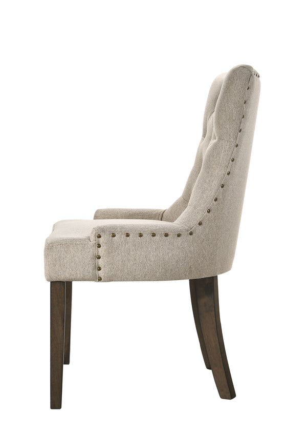 English Elm Farren Tufted Beige Fabric Side Chairs Set of 2 with Nailhead Trim, Box Seat & Weathered Oak Legs B2726P338680