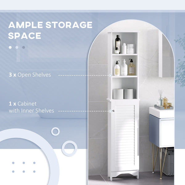 English Elm HOMCOM Vertical Bathroom Linen Cabinet 65" Tall Freestanding Storage Tower with 3 Adjustable Shelves, White W2225P200481