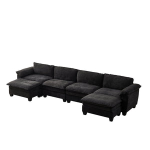 English Elm Living Room U-shape Chenille Sectional Sofa with Two Ottomans Pocket Coil Support Black W1097S00242
