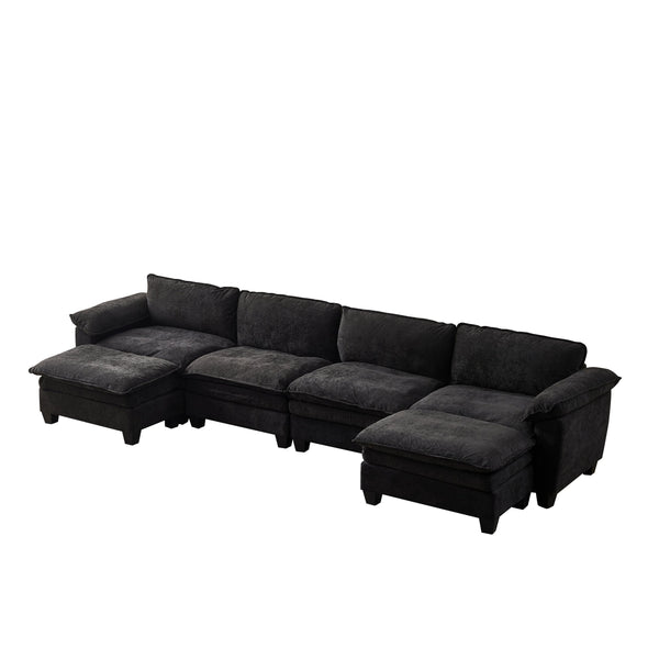 English Elm Living Room U-shape Chenille Sectional Sofa with Two Ottomans Pocket Coil Support Black W1097S00242