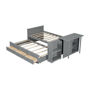 English Elm Twin Multifunctional Wood Platform Bed with Built-In Desk, Trundle & 3 Drawers for Small Spaces Gray 44.3 L x 23.1 W x 9 H N733S212832E