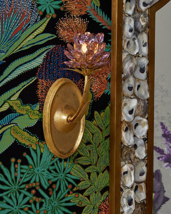 Currey & Company Marilee Double-light Wall Sconce - Elegant Dutch Gold Leaf With Pink Crystal Blossoms For Glow Pink Crystal ,Wrought Iron 5000-0279-currey-company