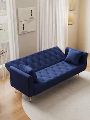 English Elm 71-inch Convertible Loveseat Sofa Bed in Blue Velvet with Gold Legs, 600LB Capacity, Compact Chic W165880950