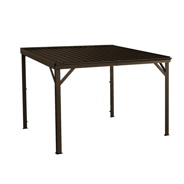 English Elm 8' 8 Ft Hardtop Lean to Pergola with Galvanized Steel Roof and Drainage for Patio Deck Brown W1859S00192