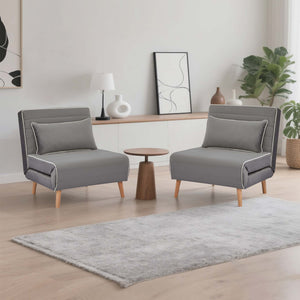 English Elm Canon Stylish Velvet Sectional Sofa Bed Set - Converts To Twin Beds In 10S, 3-Position Backrest, Grey W3391S00014