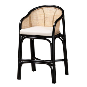English Elm Modern Woven Rattan Counter Stool with Cushion Bohemian Kitchen Seating B2750P467680