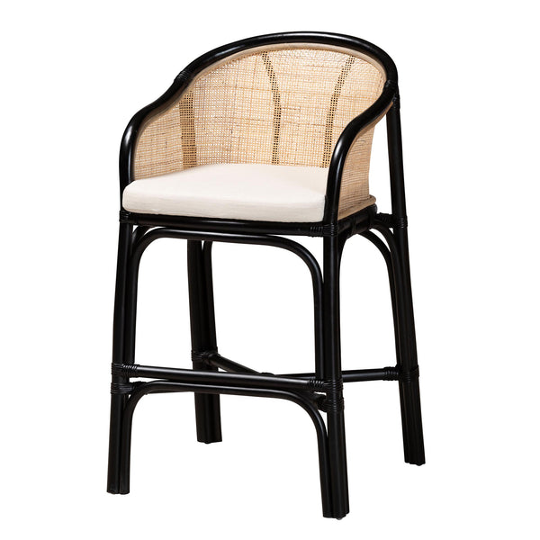 English Elm Modern Woven Rattan Counter Stool with Cushion Bohemian Kitchen Seating B2750P467680