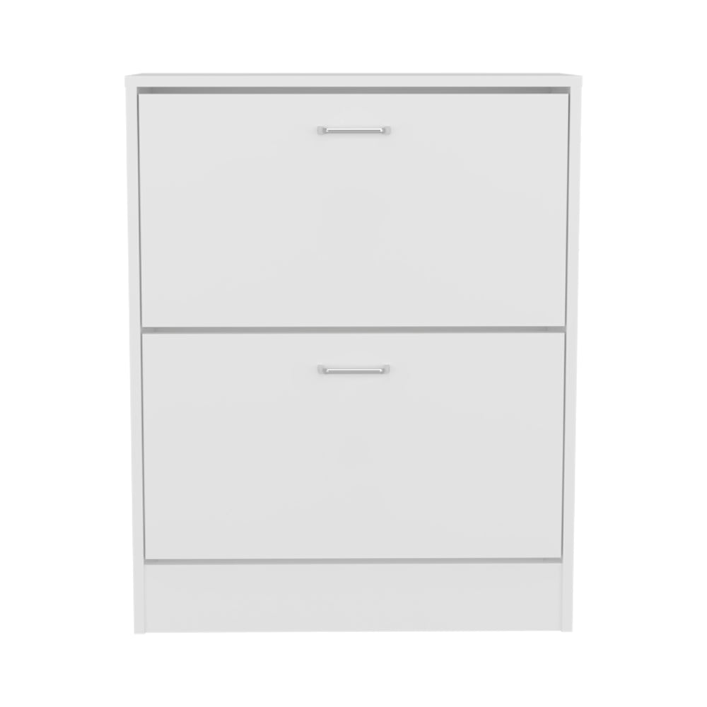 English Elm Inola Modern Two-Door Shoe Rack Cabinet with Adjustable Shelves, Kronos Finish, Compact Entry Storage B200P361999