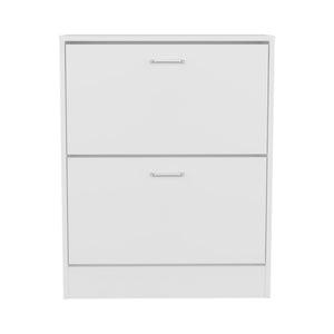 English Elm Inola Modern Two-Door Shoe Rack Cabinet with Adjustable Shelves, Kronos Finish, Compact Entry Storage B200P361999