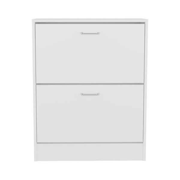 English Elm Inola Modern Two-Door Shoe Rack Cabinet with Adjustable Shelves, Kronos Finish, Compact Entry Storage B200P361999