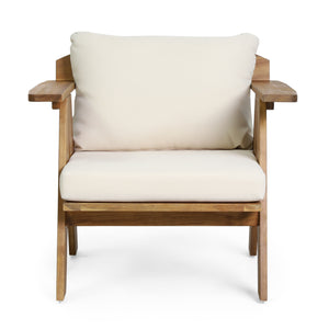 English Elm Christopher Knight Home® - Outdoor Acacia Wood Club Chairs Set of 2 with Water-Resistant Beige Cushions, Teak Finish, Durable Relaxation 30" 70856.00BGE
