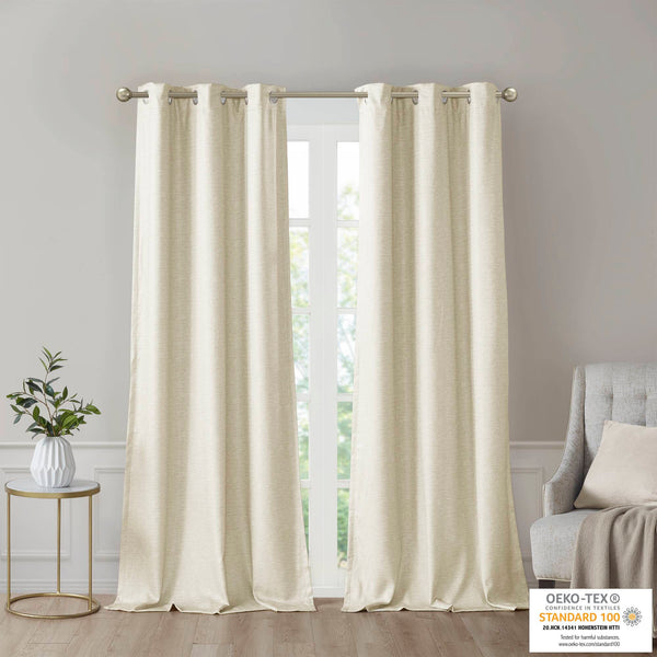 JLA Home SunSmart - Tonal Faux Silk Room-Darkening Curtain Panels with Thermal Foamback, OEKO‑TEX Certified Energy-Saving Ivory SS40-0136