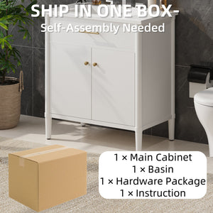 English Elm Christopher Knight Home® - 30 Inches Bathroom Vanity With Soft Close Doors, Curved Design, Adjustable Shelf & Elegant Sink N817P299509W