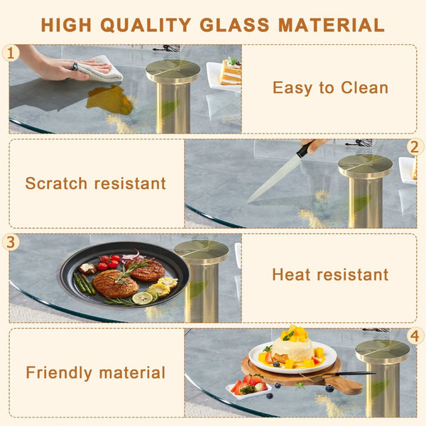 English Elm Table And Chair Set - 35" Round Tempered Glass Dining Table With Gold Metal Base & 4 White Chairs W1151S03703-GIGA