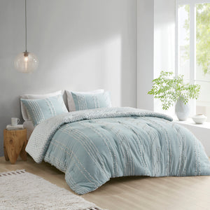 English Elm 3 INK+IVY Kara Cotton Jacquard Comforter Set Full/Queen — Eco OEKO-TEX Stripe & Diamond Reversible Design Aqua 22.44 L x 21.65 W x 13.39 H B03596412