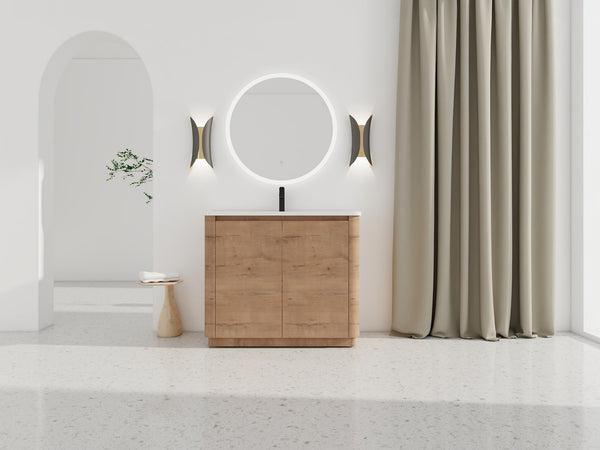English Elm 40'' Freestanding Bathroom Vanity With White Ceramic Sink & Soft-Close Doors - Stylish Storage Solution W999S00401