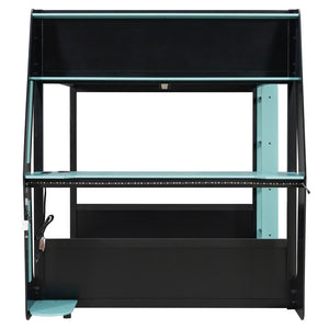 English Elm Full-size Gaming Loft Bed with Integrated Rgb Desk Usb Ports and Esports Frame Blue LT000239AAC